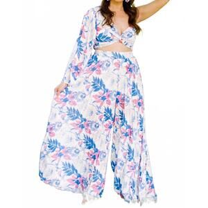 NEW CHICWAYS paradise palazzo pants in floral white